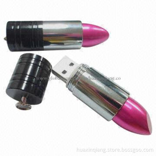 Lipstick Shape USB Drives, 128MB to 32GB Capacity/Logo Design/Metal Material/5-year Warranty, USB2.0